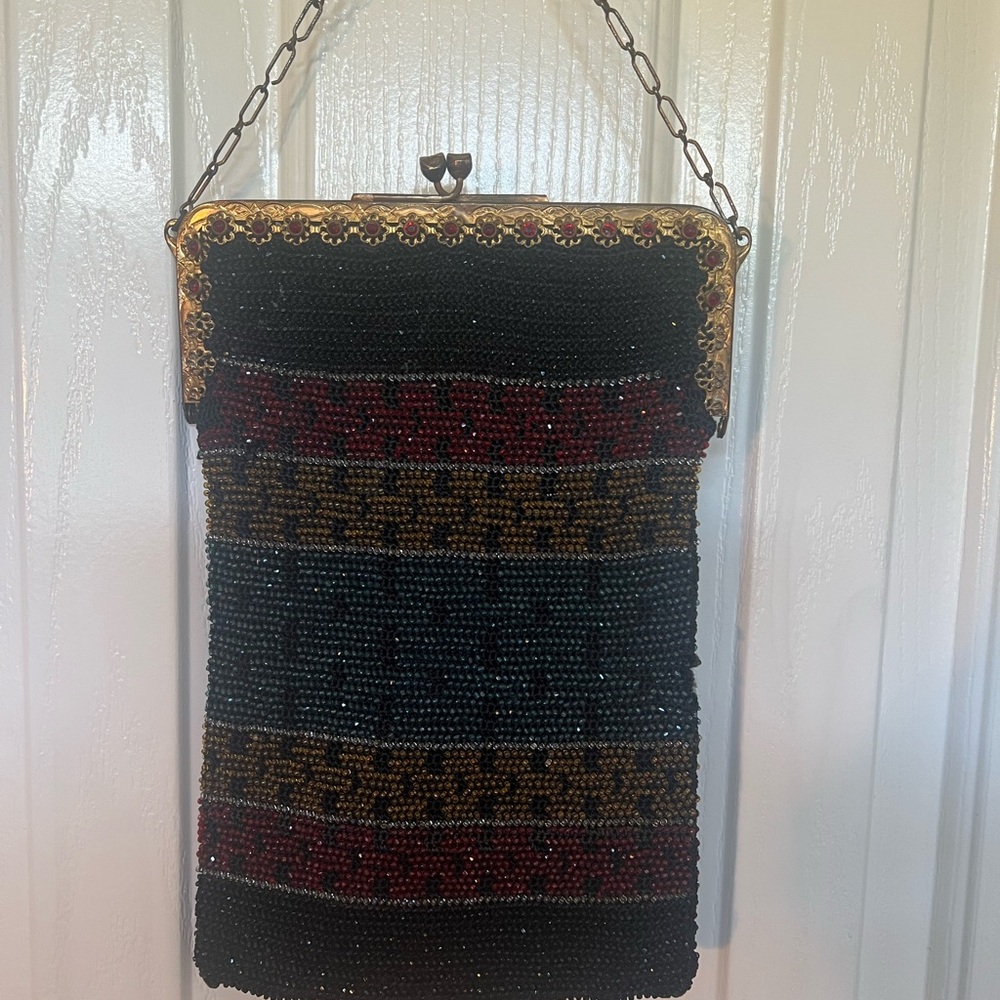 Vintage Beaded Black and Gold Women's Bag